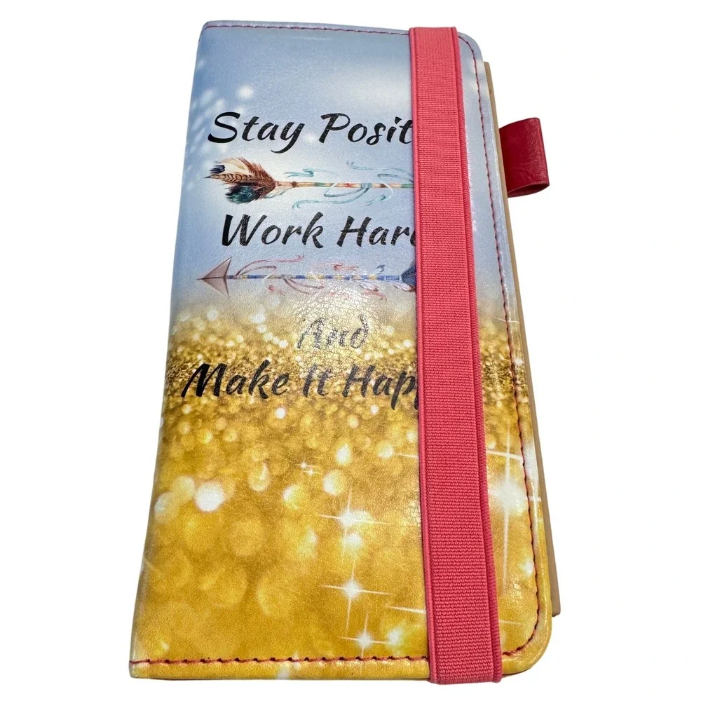 Stay Positive Work Hard Inspirational Checkbook Cover Wallet Pink Gold Boho
